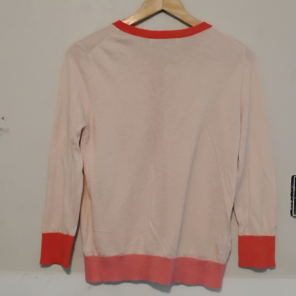 LOFT Coral and Cream Button-Up Cardigan - Picture 2 of 6